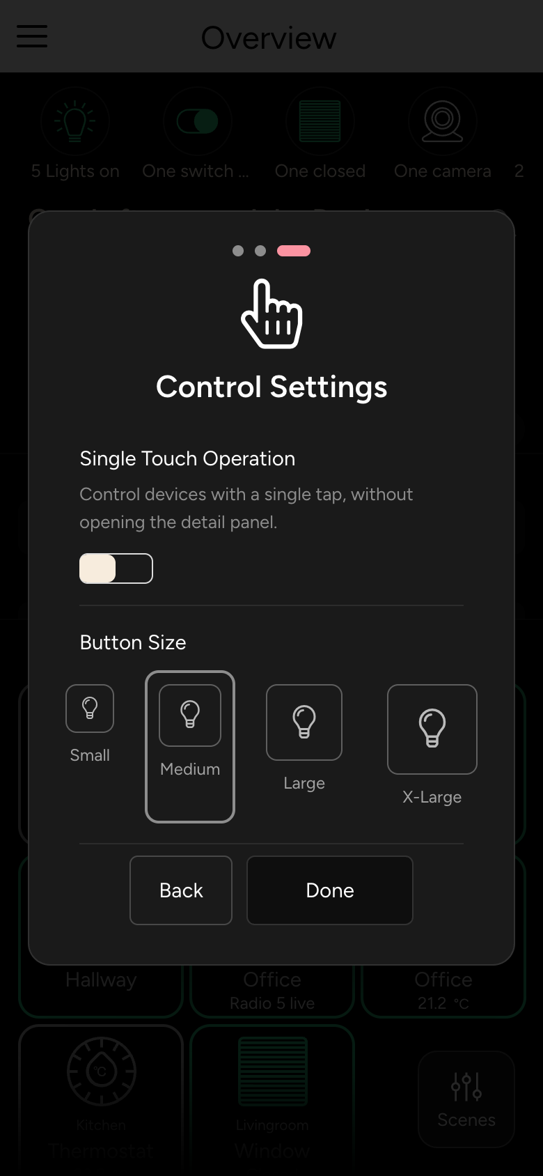 Introduction, step 3: Control Settings with Single Touch Operation and Button Size