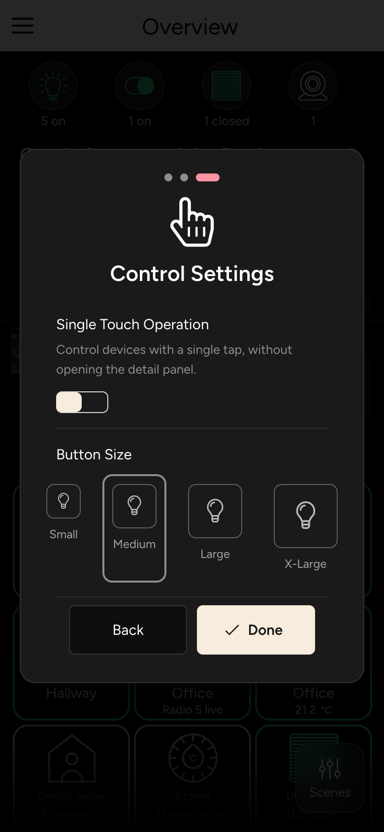 Introduction, step 3: Control Settings with Single Touch Operation and Button Size