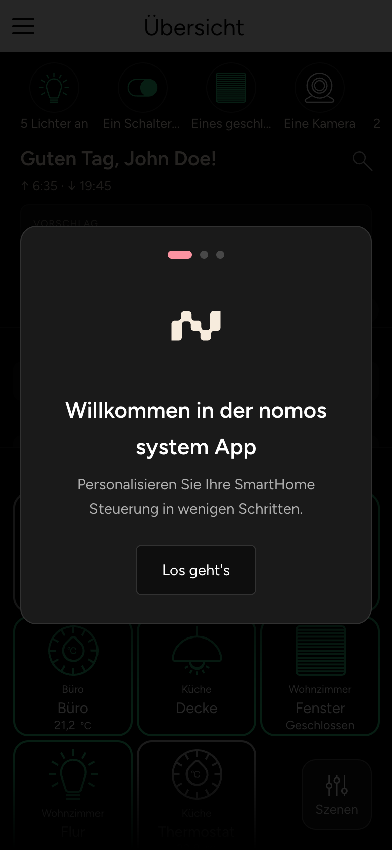 Einführung, Schritt 1: Willkommen in der nomos system App