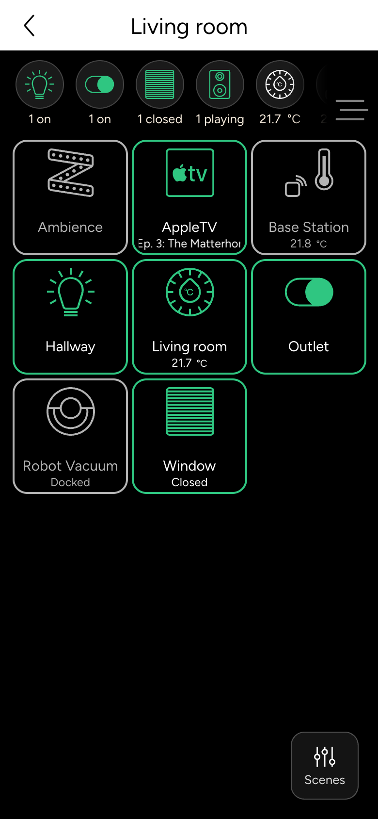 Room Living room with device tiles