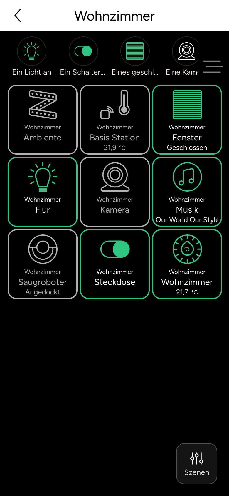Raum Wohnzimmer mit Gerätekacheln