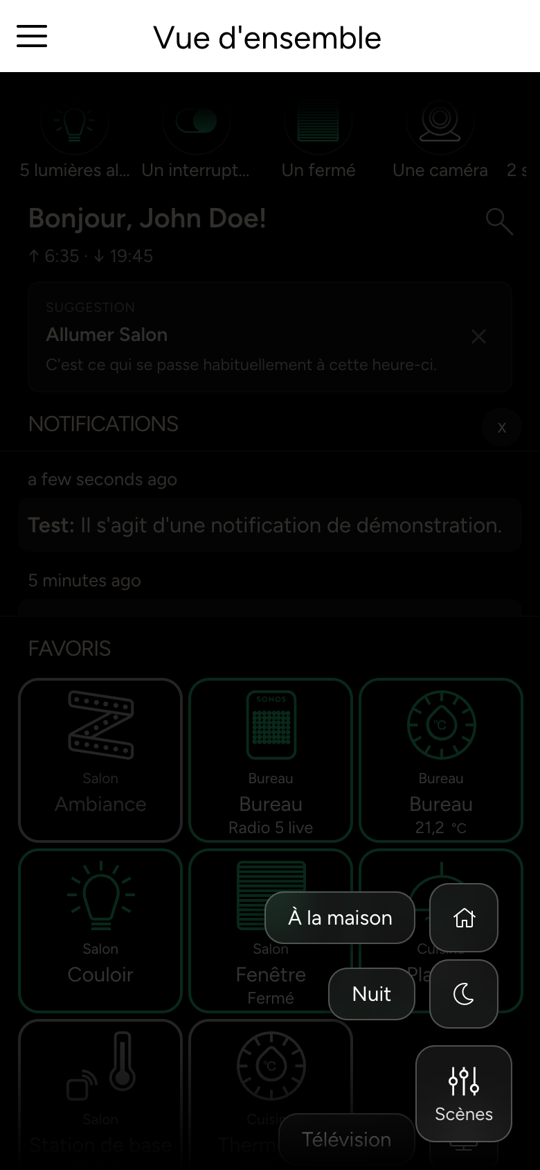 Liste des scènes ouverte avec À la maison, Nuit et Télévision