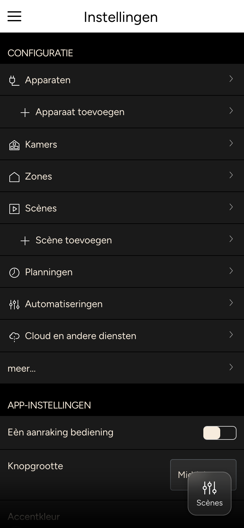 Instellingen met de onderdelen Configuratie en App-instellingen