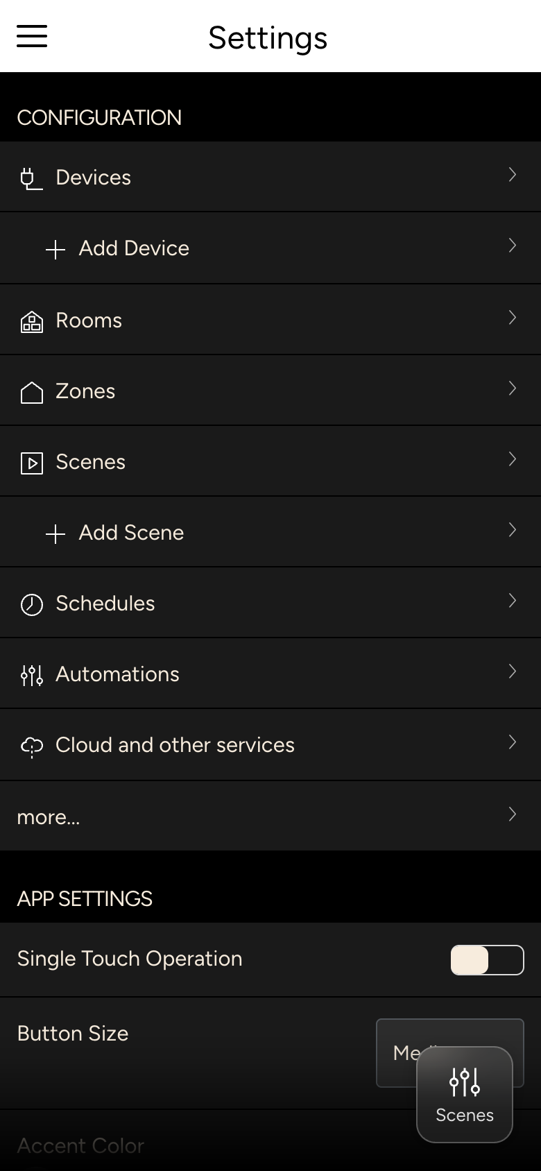 Settings with the sections Configuration and App Settings