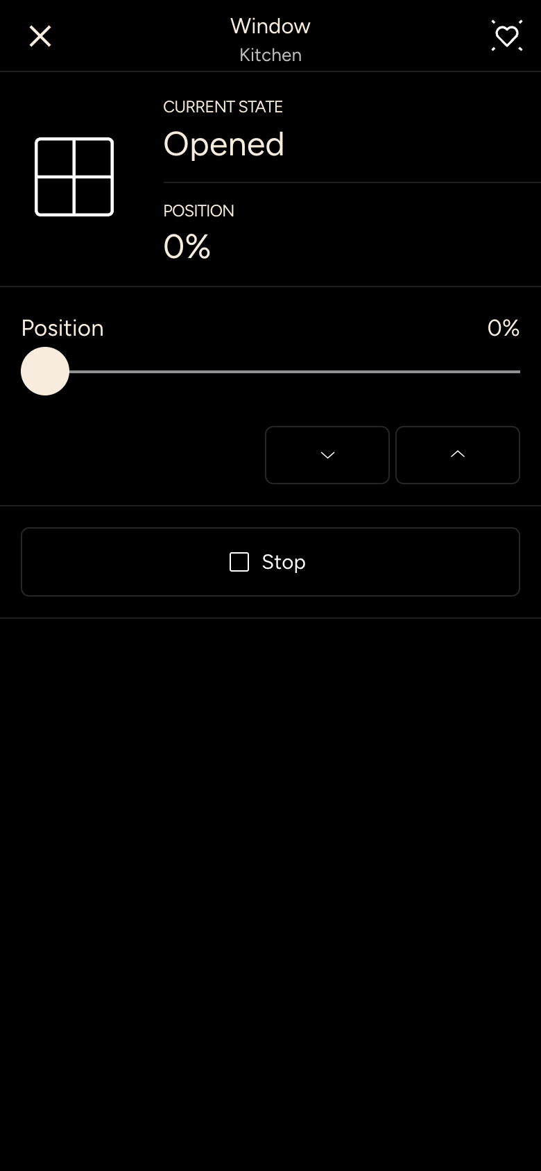Details of a window with Position, up and down buttons and Stop
