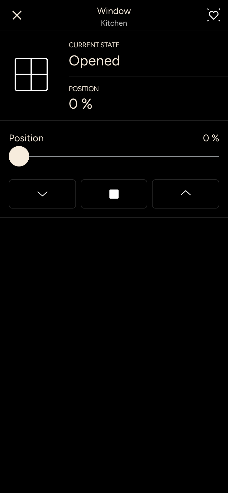 Details of a window with Position and the buttons down, Stop and up in one row